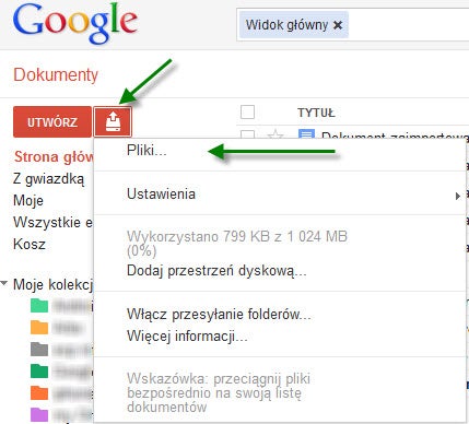 jak otworzyć plik XLS w Google Docs Dokumentach Google