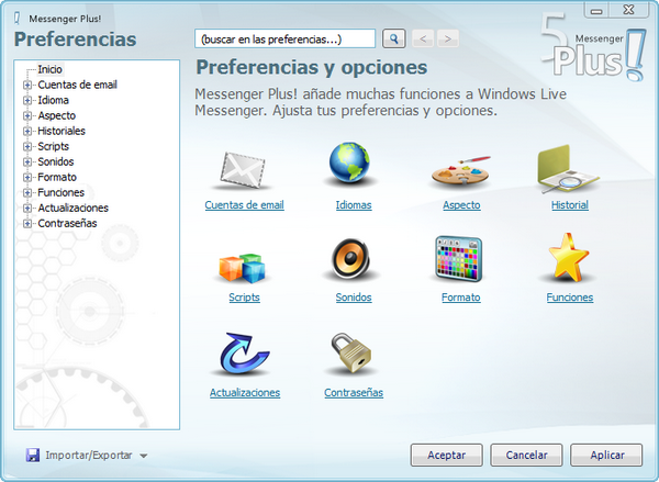 Preferencias de Plus! Live