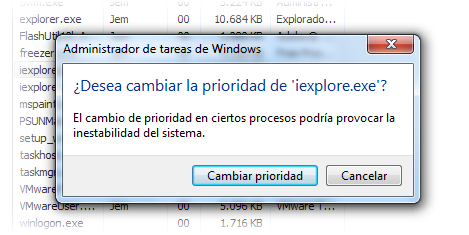 Cambiar la prioridad de un proceso