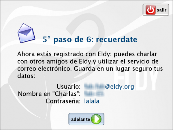 Datos de usuario nuevo en Eldy