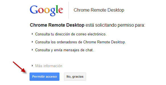 Pemisos para Chrome Remote Desktop