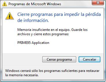 Memoria insuficiente Memoria insuficiente