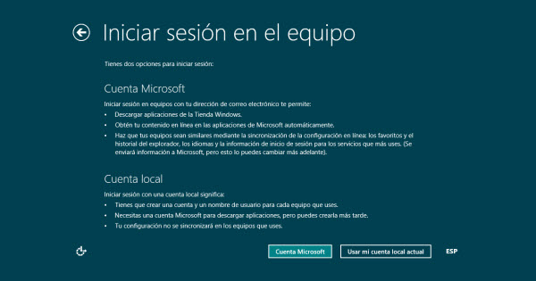 Cuenta Microsoft o cuenta local