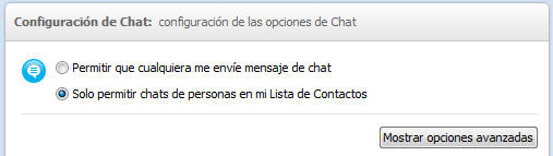 Opciones de chat de Skype