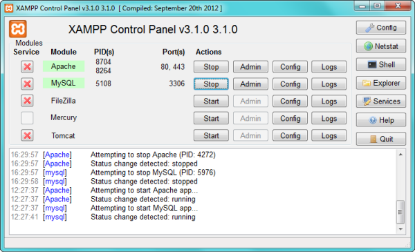 XAMPP en funcionamiento