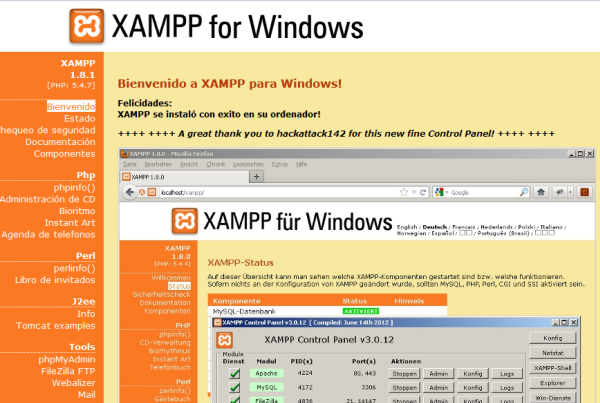 pagina de inicio de xampp