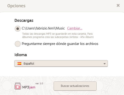 Opciones de MP3Jam 1.0