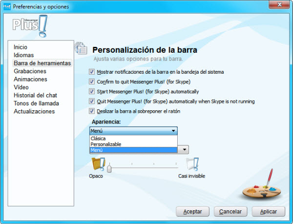 Preferencias de MSN Plus