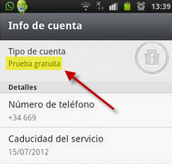 Pantalla de Info de cuenta de WhatsApp