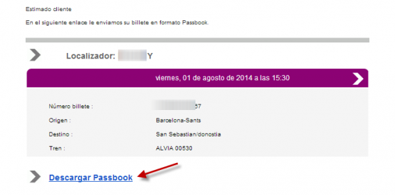 Descargar billete Passbook