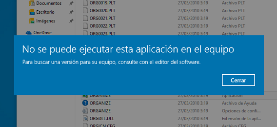 No se puede ejecutar esta aplicación en el equipo - Windows 8 y 10