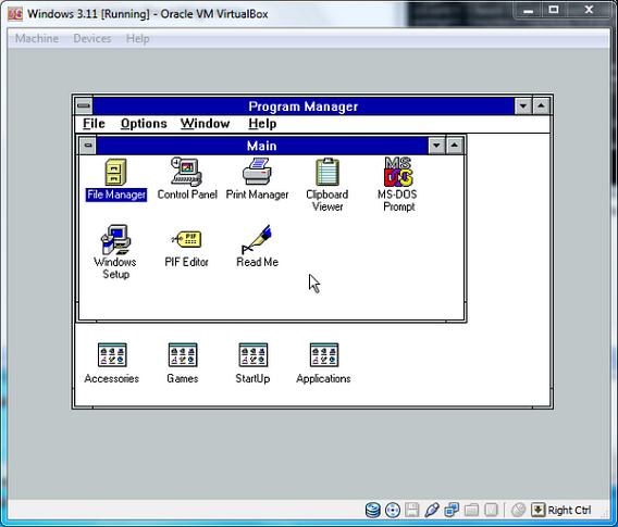 Windows 3.11 en VirtualBox