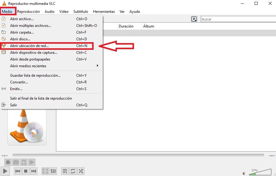 Abrir la ubicación de red en VLC