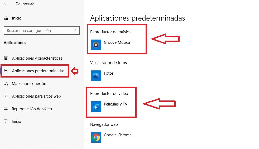 Aplicaciones predeterminadas en Windows 10