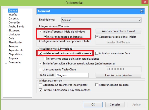 Configurar uTorrent