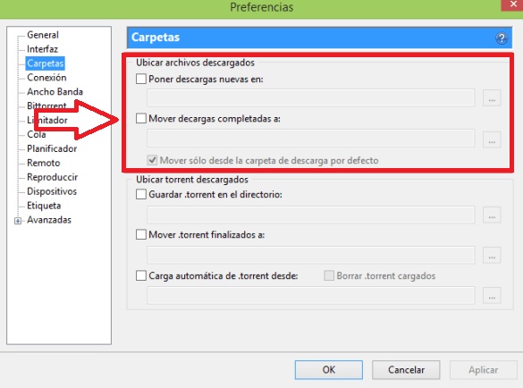 Nueva carpeta de descargas en uTorrent
