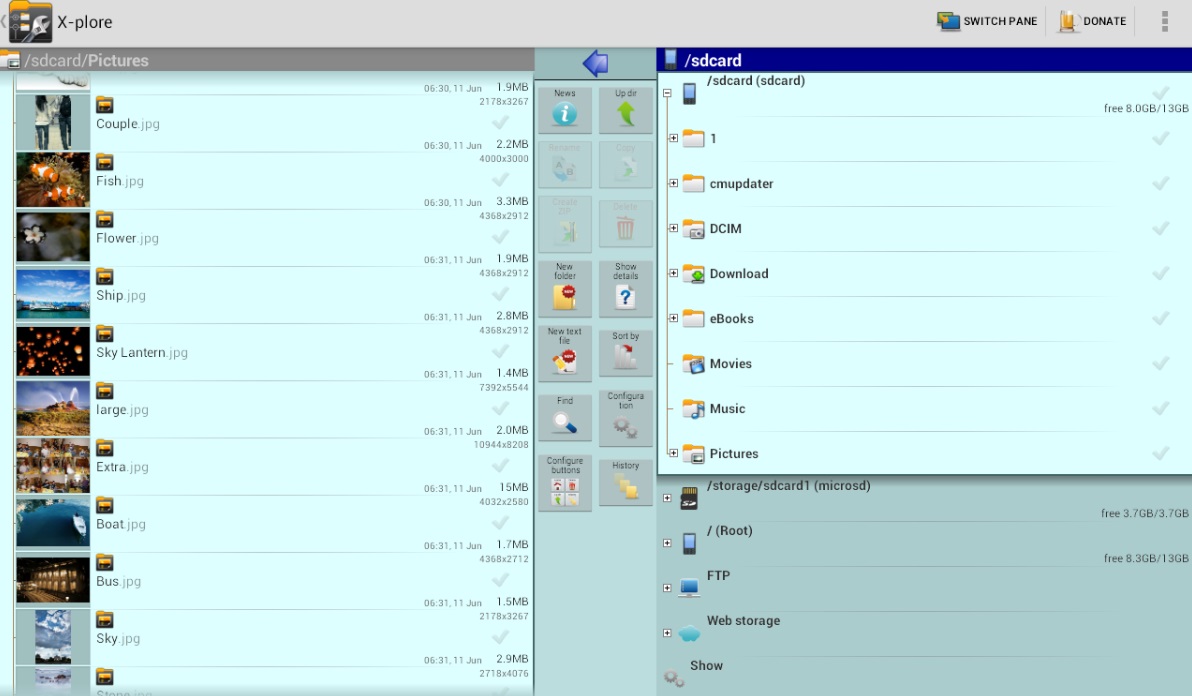 Interfaz de X-Plore File Manager