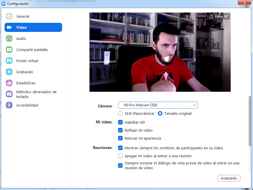 Cómo configurar la webcam en Zoom