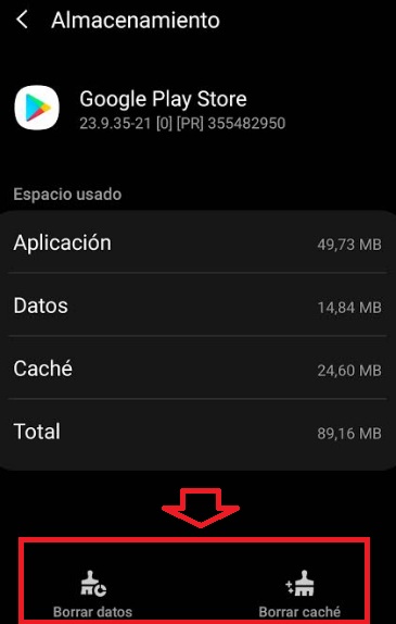 Borrar datos y caché de Google Play