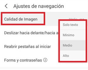 Calidad de las imágenes en UC Browser
