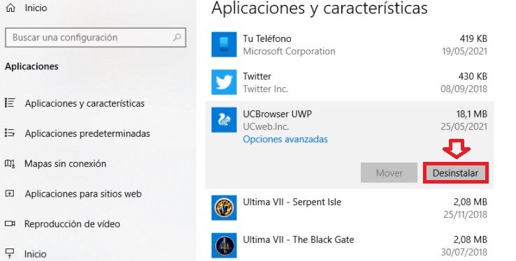 Desinstalar UC Browser