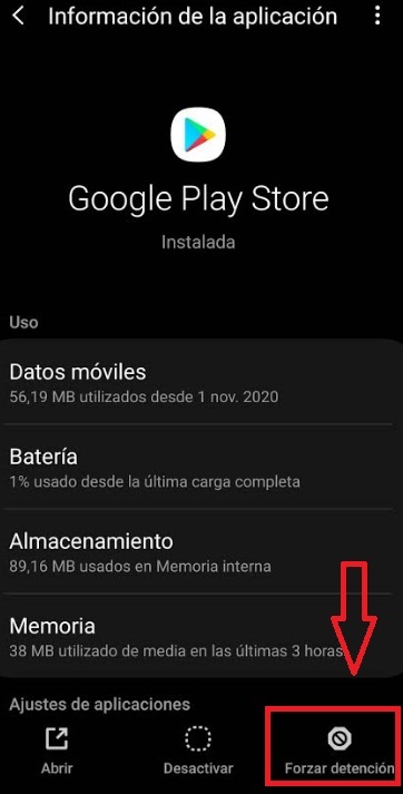 Forzar la detención de Google Play