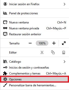 Opciones de Google Chrome