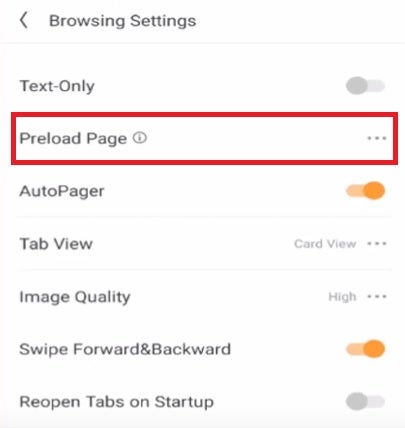 Precarga de páginas en UC Browser