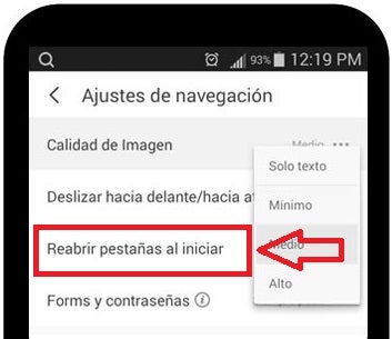 Reabrir las pestañas de UC Browser
