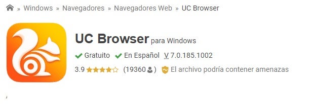 Página de UC Browser en Softonic