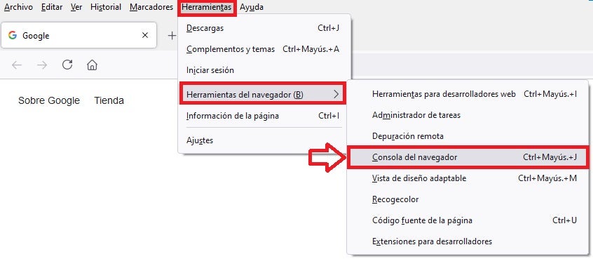 Consola de navegador de Firefox