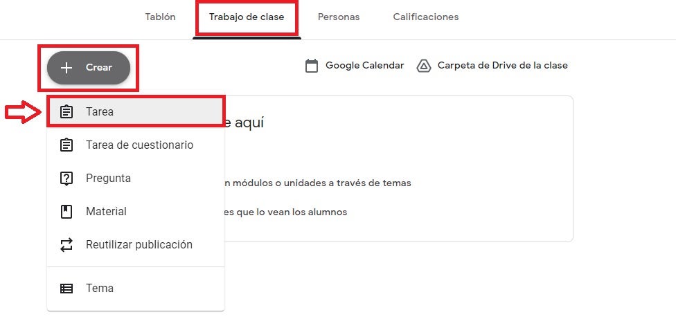 Crear una tarea en Google Classroom