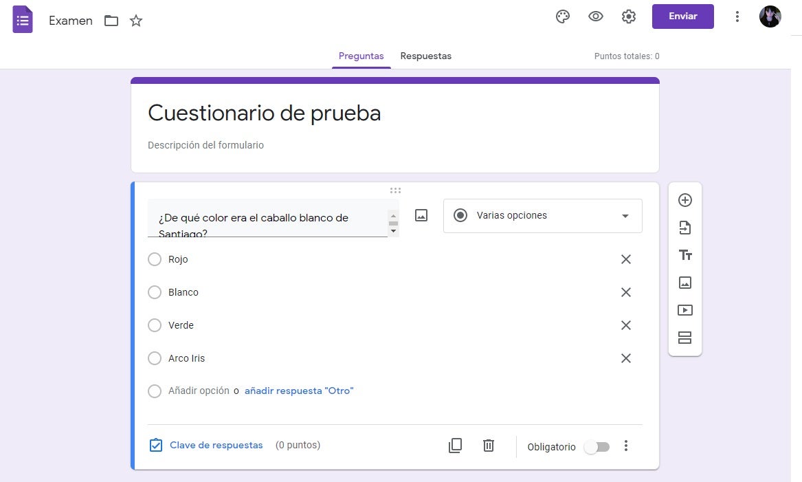 Cuestionario en Classroom