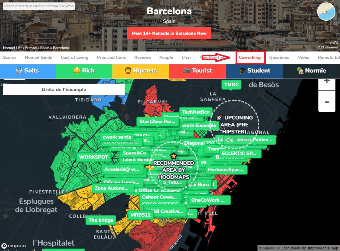 Interfaz de Nomad List