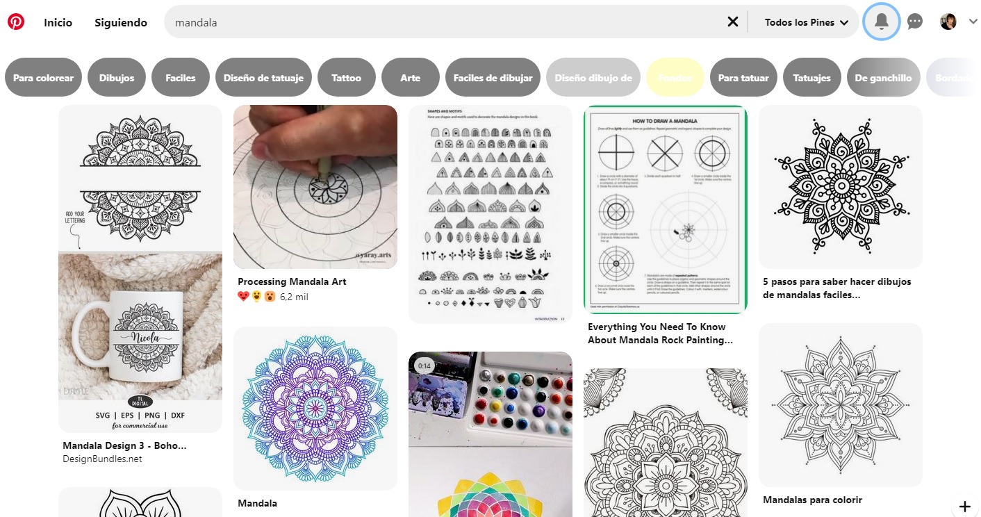 Interfaz de Pinterest