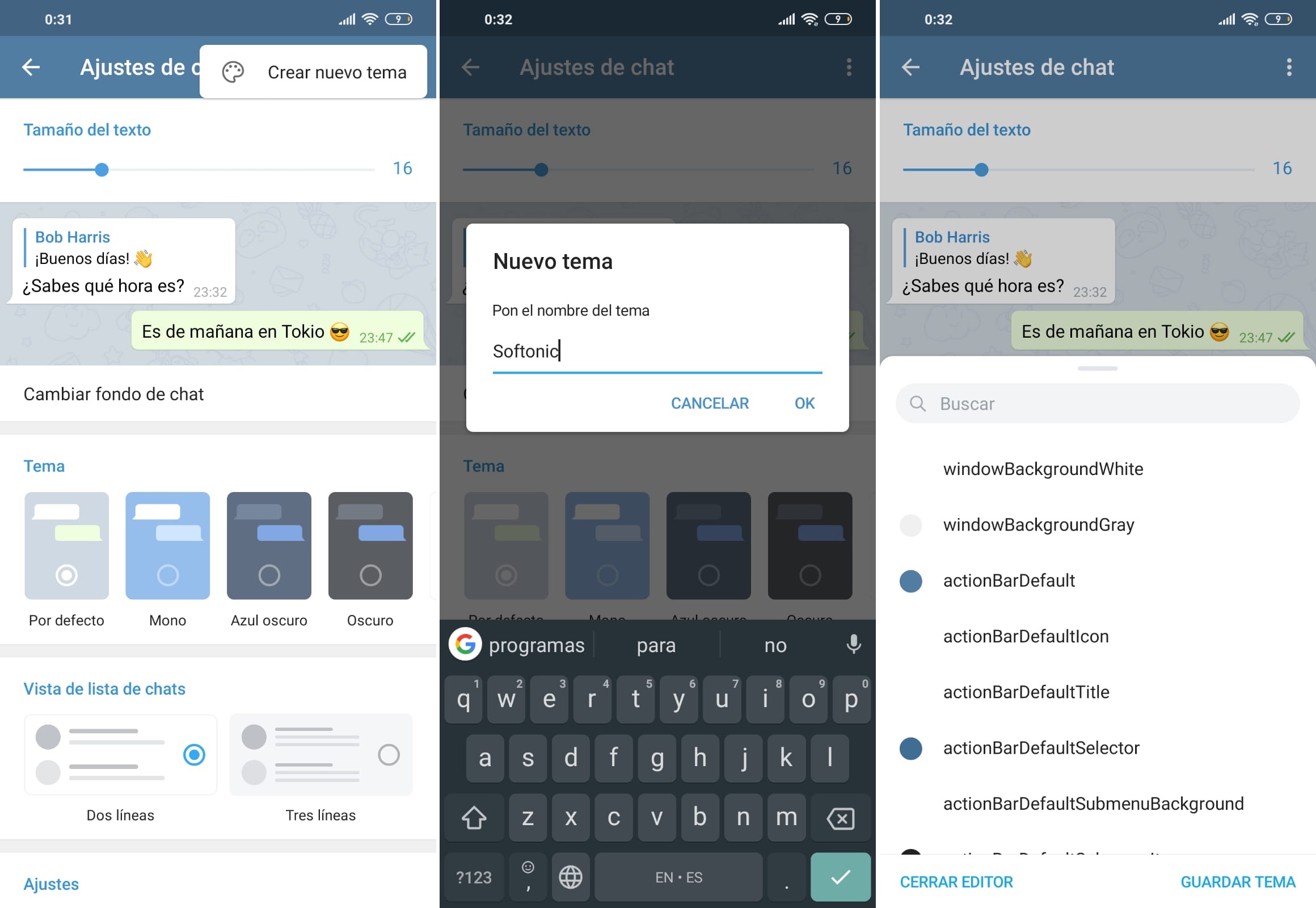 Interfaz de Telegram