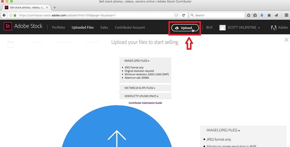 Subir una imagen a Adobe Stock