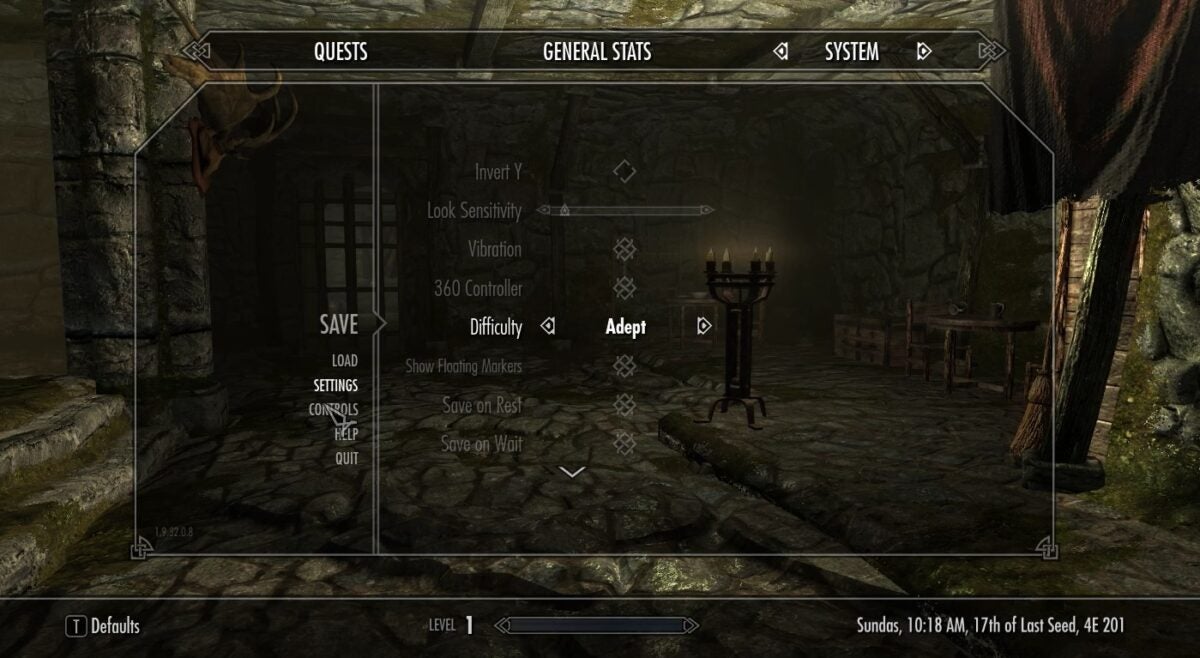 Cambiar la dificultad en Skyrim