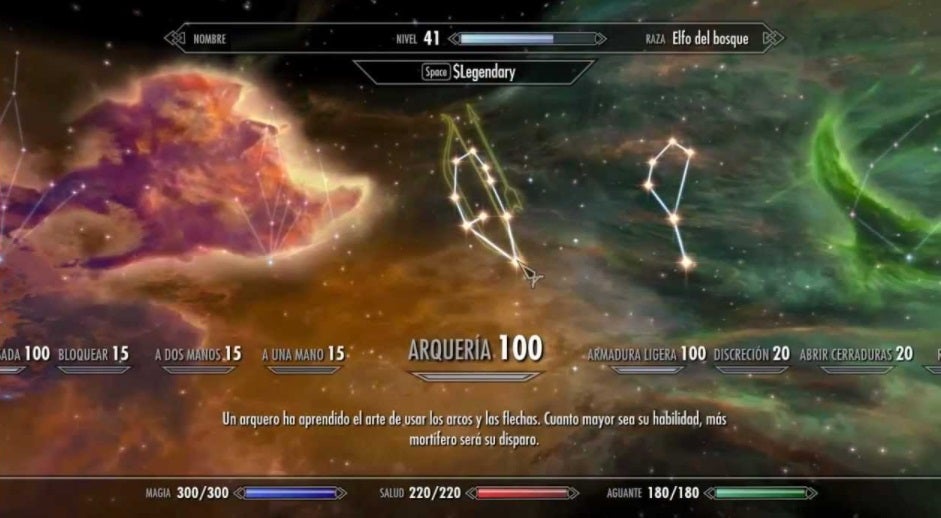 Menú de habilidades de Skyrim