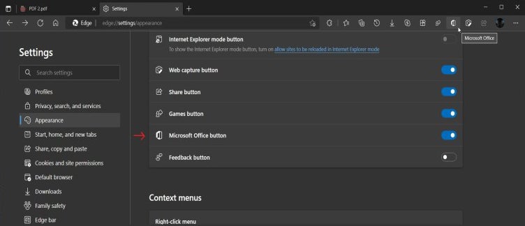 Microsoft Edge Canary incluye un botón de acceso a aplicaciones Office