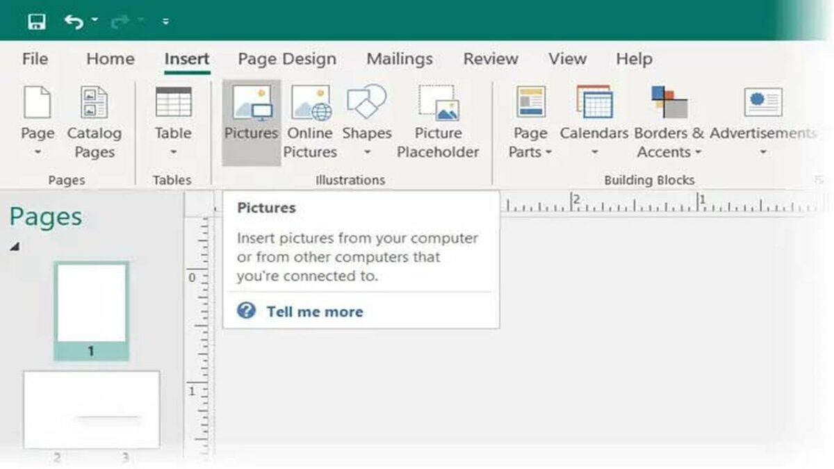 Inserting picture in Microsoft Publisher.