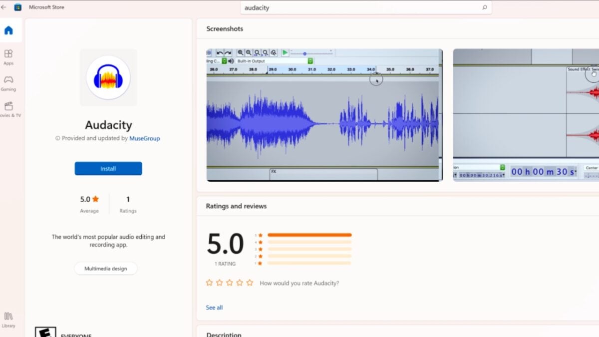 La versión oficial de Audacity llega a la Microsoft Store