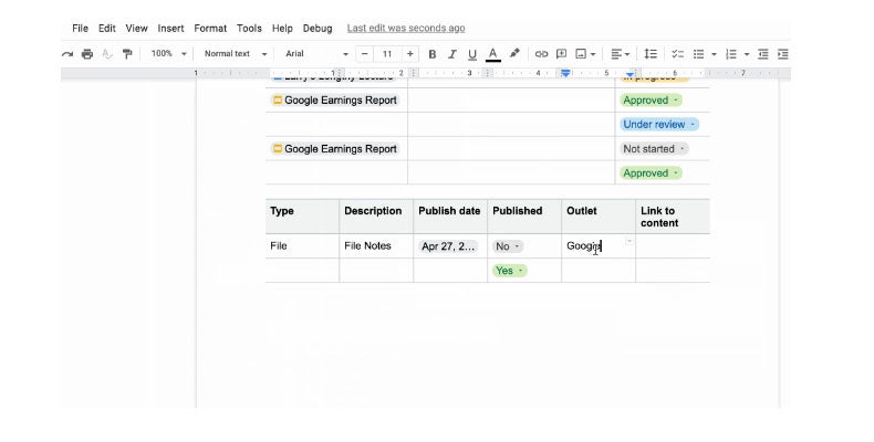 Plantillas para tablas y menús desplegables en Google Docs