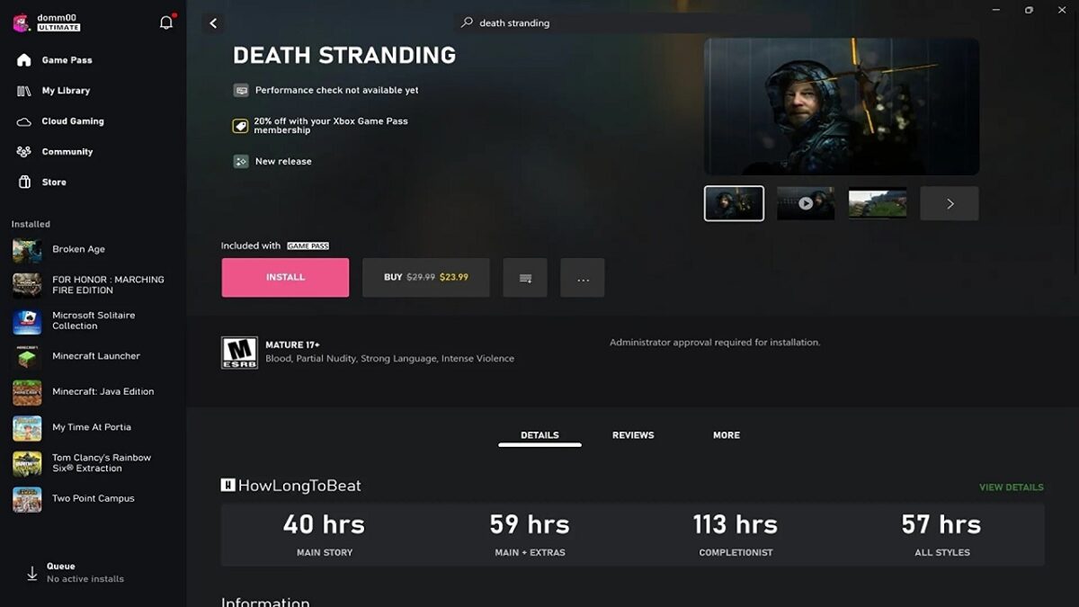 La app de Xbox PC te dice cuánto dura un juego