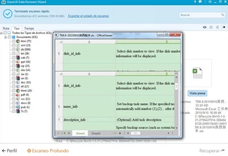 Interfaz de EaseuS ata Recovery