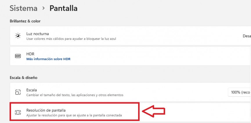 Resolución de pantalla en Windows 11