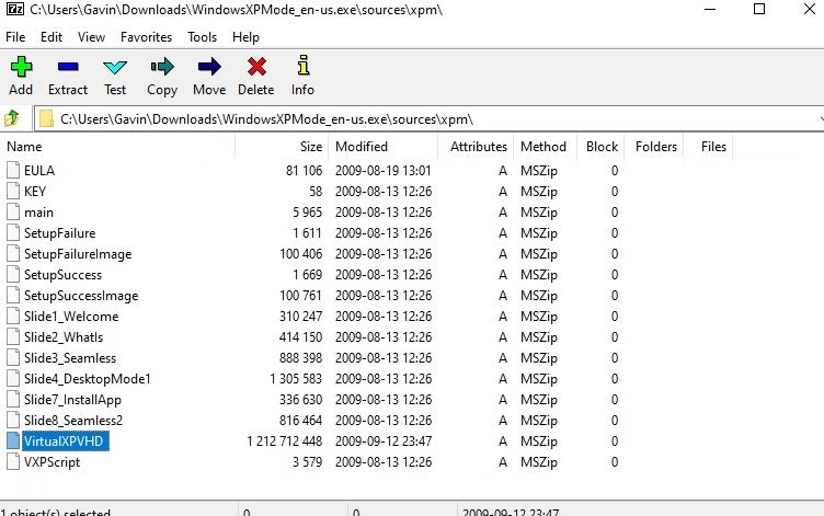 Extraer disco virtual de Windows XP Mode