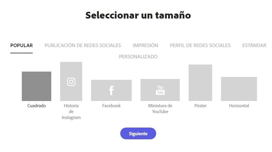 Tamaño del collage de Adobe Express
