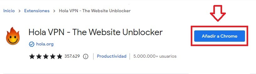 Hola VPN en la Chrome Web Store