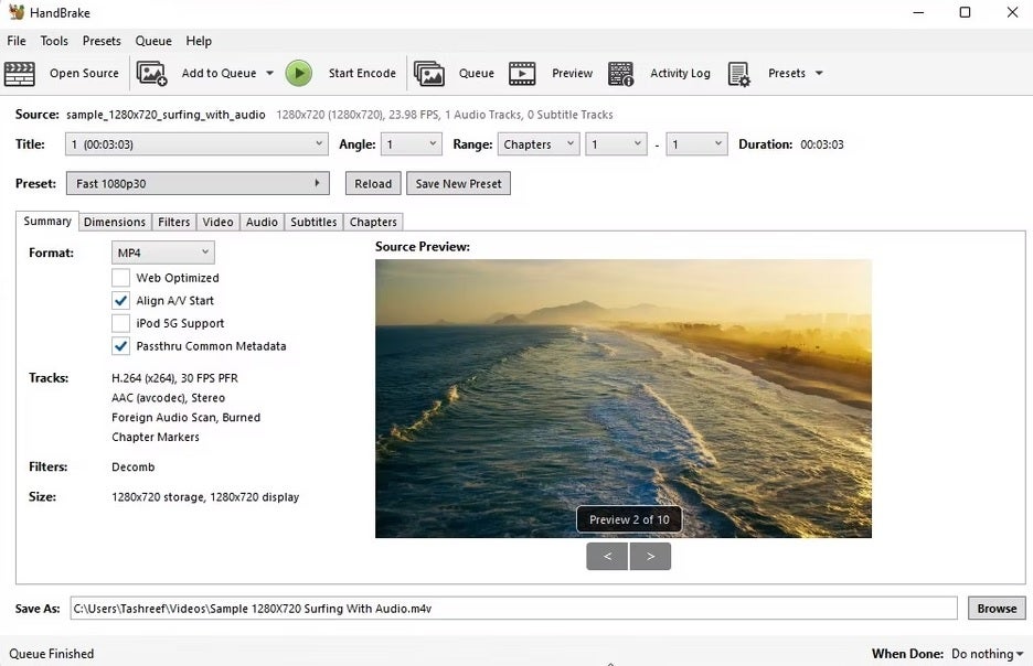 Interfaz de HandBrake